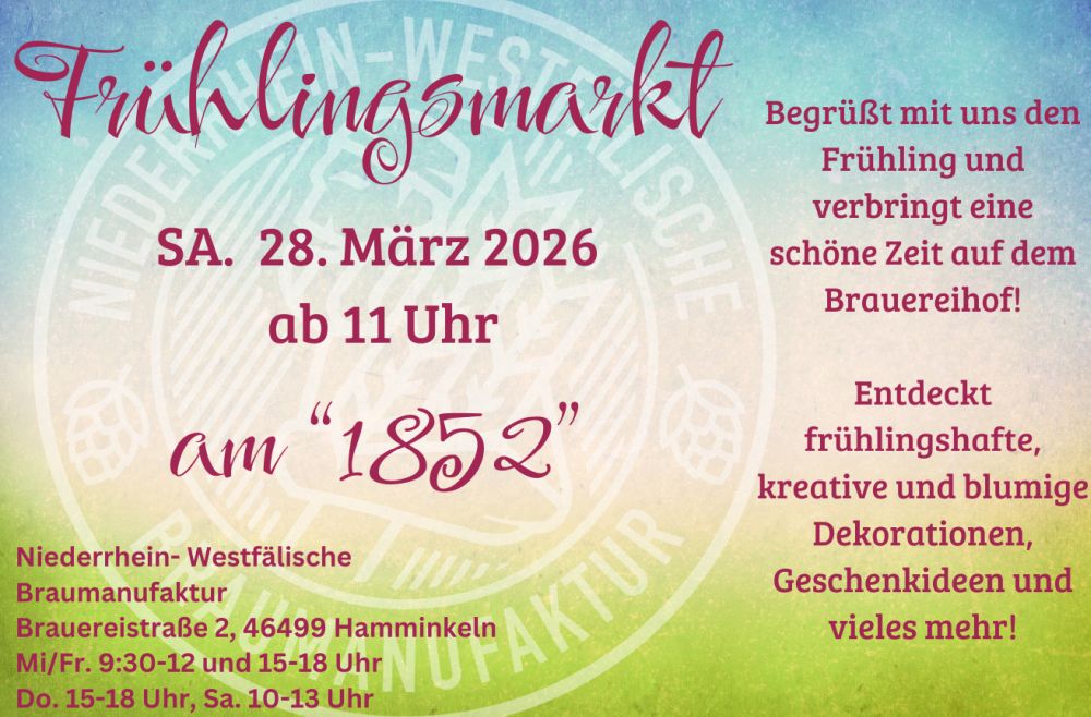 Plakat Frühlingsmarkt 2026 der Niederrhein-Westfälischen Braumanufaktur